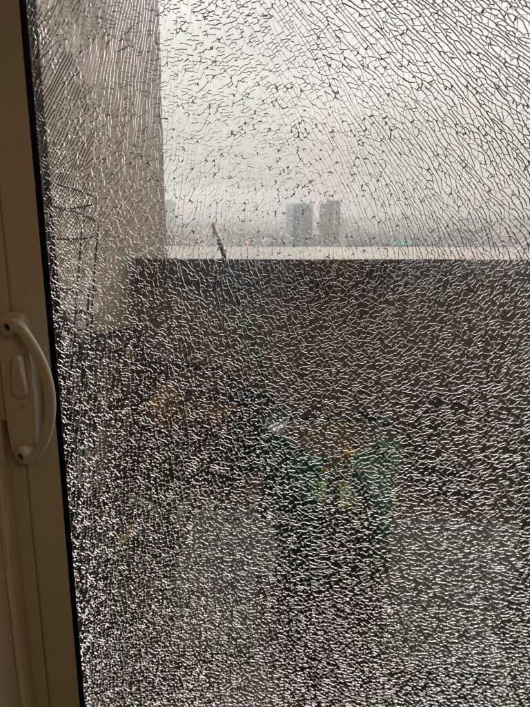 shattered patio door glass