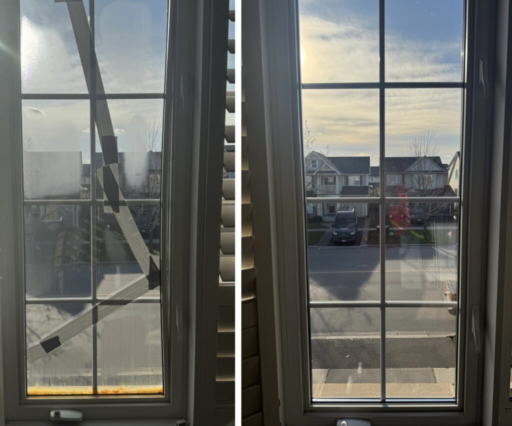 A window with two different views of the outside.