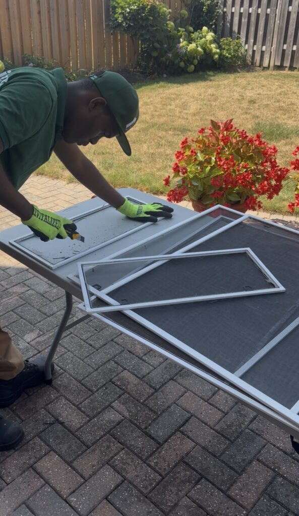 window screen being repaired in Toronto